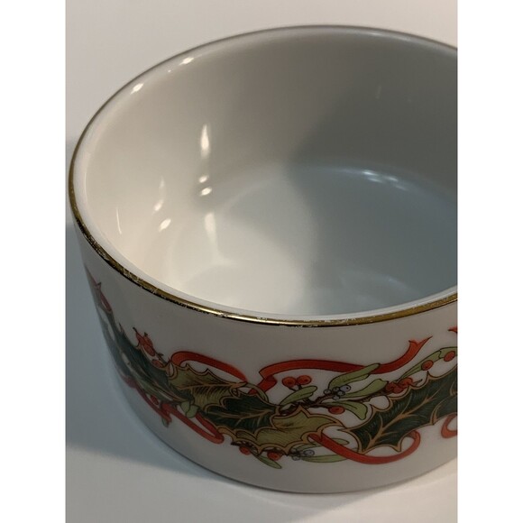 Andrea By Sadek Trinket Dish Lid Christmas Garland Gold Trim Japan 1994 - Picture 10 of 12